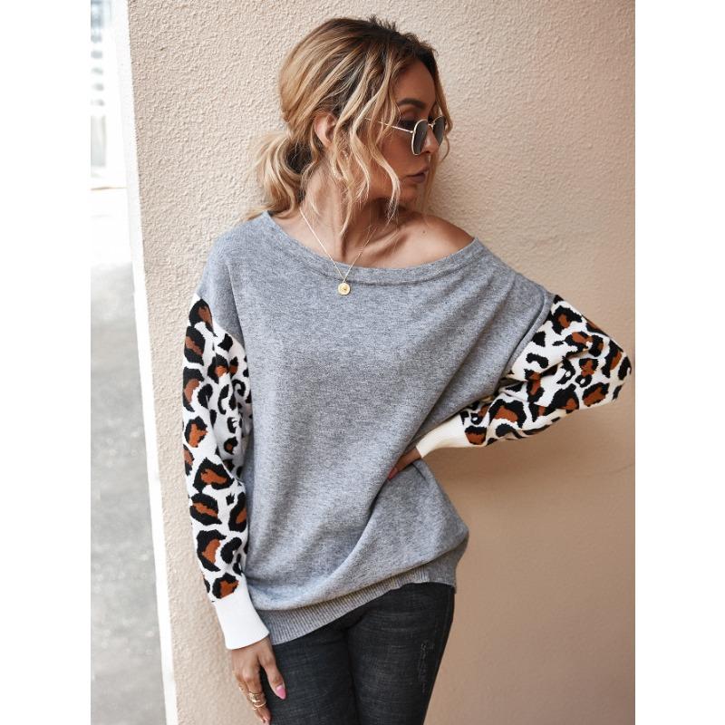 Women S Casual Leopard Patchwork Knit Pullover Sweater