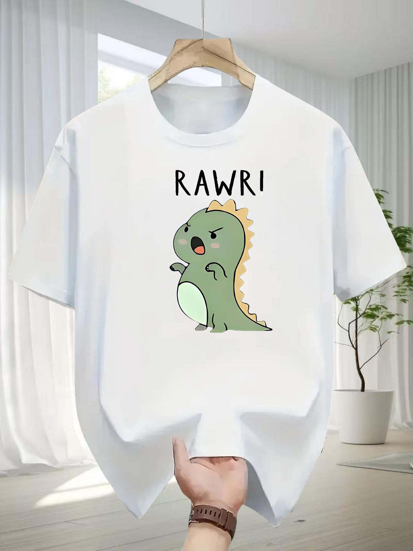 Lustiges RAWR Dinosaurier Grafik T-Shirt Damen Herren Sommer Lässig Kurzarm Rundhals Locker T-Shirt Kawaii Tierprint Harajuku Oberteil 2XL white
