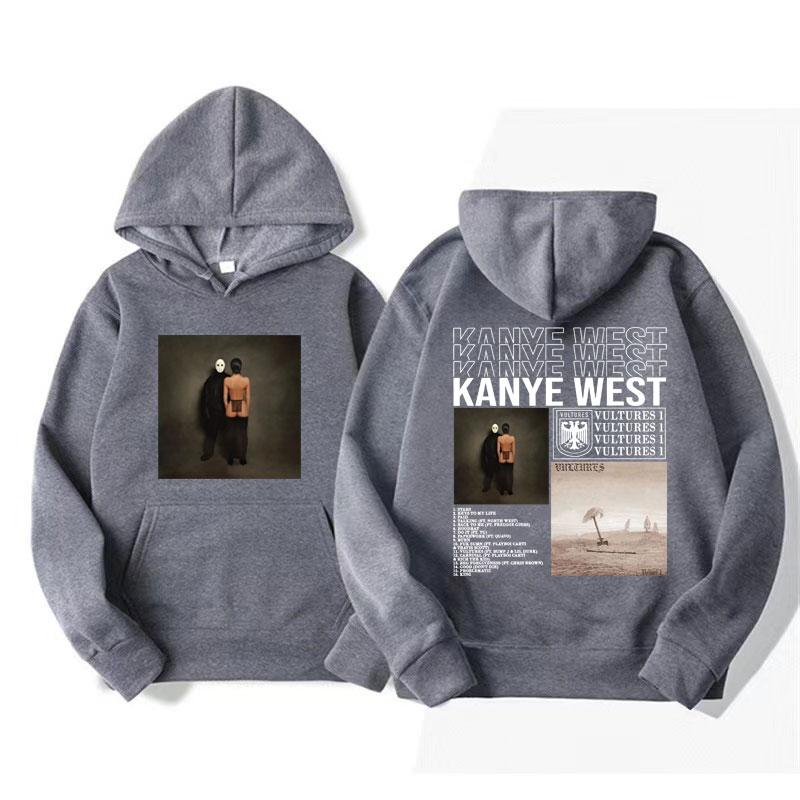 Rapper Kanye West Yeni Albümü Vultures Grafik Kapüşonlu Erkek Kadın Vintage Moda Sweatshirt Erkek Gotik Oversize Kapüşonlu Streetwear