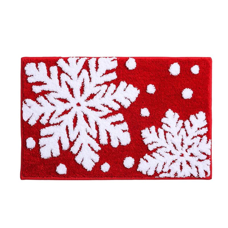 Christmas Carpet Snowflake Velvet Bath Mat Non-Slip Red Bathroom Rug Absorbent Door Mat Festive Holiday Entrance Mat For Home Decor