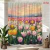 2D Flat, 2D Flat, 1pc 2D Flat Spring Tulip Shower Curtain | Colorful Floral Landscape Polyester Bathroom Decor with 12 Hooks,