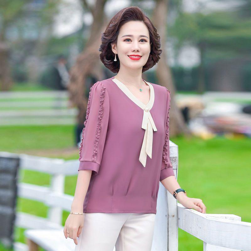 Damen Tops Mamas Sommermode Weiches Hemd Kurzarm Pullover Hemd Mittleren Alters Frauen