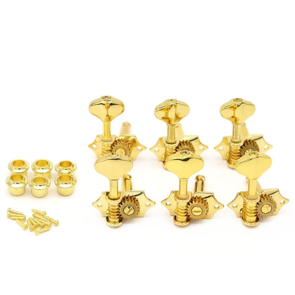 6 Leftright Vintage Guitar Machine Heads Tuners Open Style Guitar Tuning Pegs For St Lp Sq Guitar Silvergold(Type 1)