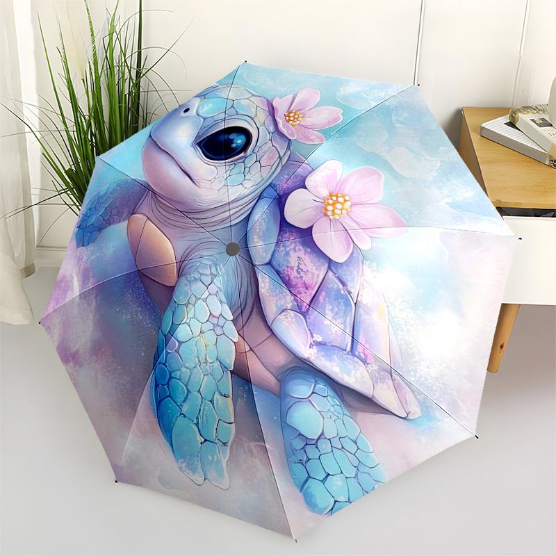 

1pc Magical Sea Turtle with Flowers Umbrella with Plastic Handle,Vibrant Cartoon Pattern,Multi-functional UmbrellaPT062