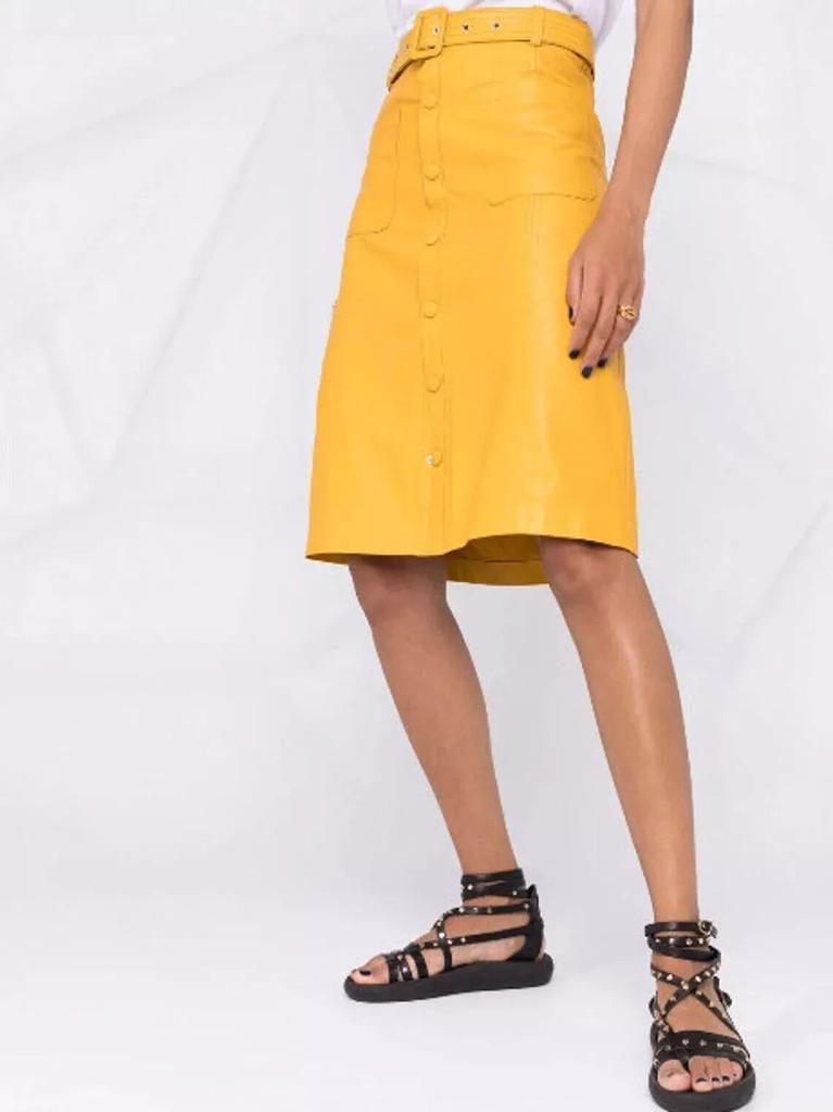 Yellow Sexy Lambskin Unique Skirt Designer Hot Slim Leather Women Genuine Belt