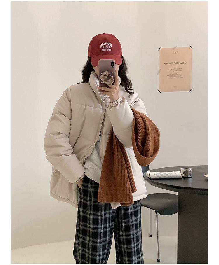 

Женская корейская ветрозащитная пушистая теплая куртка с воротником-стойкой, свободного кроя, короткая, повседневная, спортивная, из высококачественной ткани, хлопковая куртка S