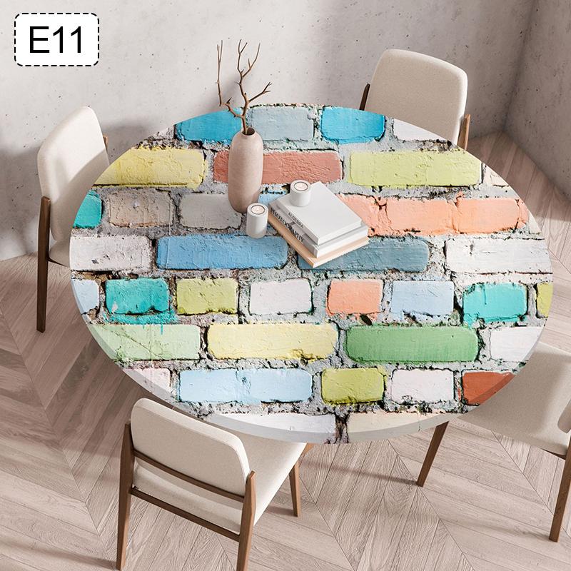 Texture Print Elastic Round Tablecloth 60/90/120cm Waterproof Oil Resistant Fabric Table Cover For Restaurant Kitchen Home Decor