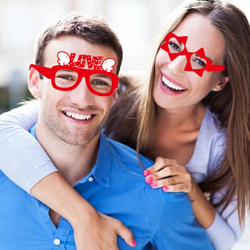 Lightweight Party Glasses Valentine Day Glasses 6 Pcs Valentine’s Day Heart Glasses Set Pink Love Photo Booth Props for Party