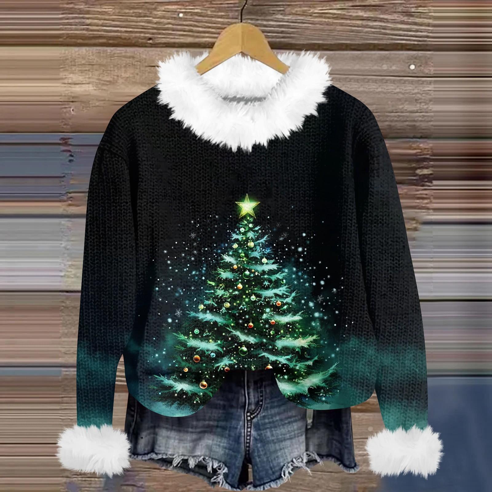 Свитшоты для женщин Вязаный свитер Милая рубашка Осенний круглый вырез Пуловер с меховым — фото 14