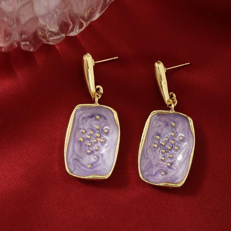 Korean version Korean earrings niche earrings purple painting oil earrings earrings niche