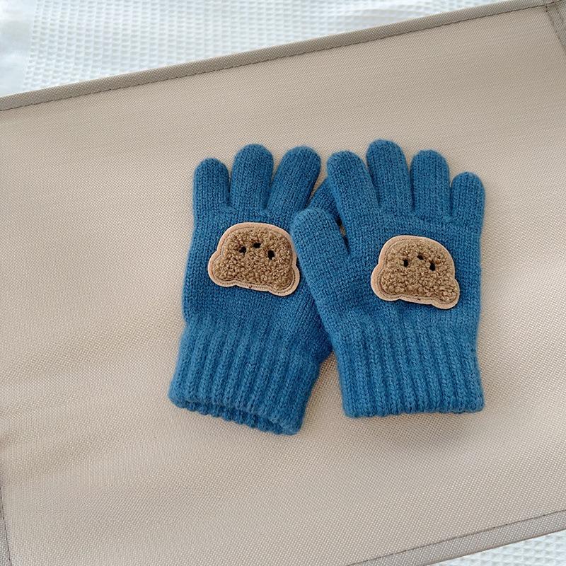 3-7Y Baby Cartoon Bear Mittens Winter Warm Kids Girl Solid Doll Gloves Knitted Children Toddler Thick Teething Mitten Handschoen
