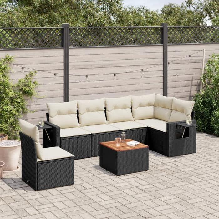 VidaXL Garden Lounge Set with Cushions 7 Pcs, Patio Sofas, Patio Furniture Set, Outdoor Furniture, Black 3224586