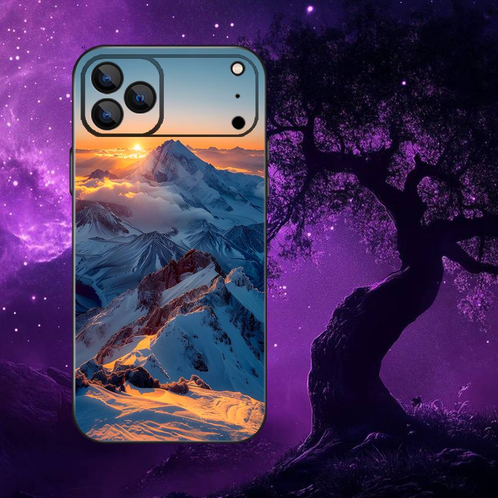 Snow Mountain Scenery Design Phone Case For iPhone 17,16,15,14,13,12,11,Pro Max,XSX,,XR,SE,Mini,8,7,Soft Silicone Black Cover