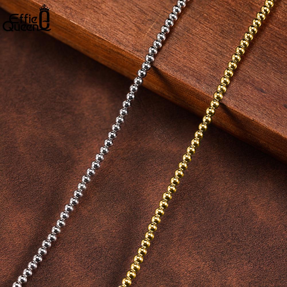 Effie Queen Trendy Silver 3mm Balls Beads Chain Choker Necklace Women Men Genuine 925 Sterling Silver Ball Beaded Collar SC95