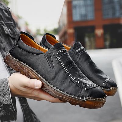 Fashion 2025 Handmade Leather Men Shoes Casual Slip On Loafers Breathable Leather Shoes Men Flats Hot Sale Walking Shoes Plus Size 38-47