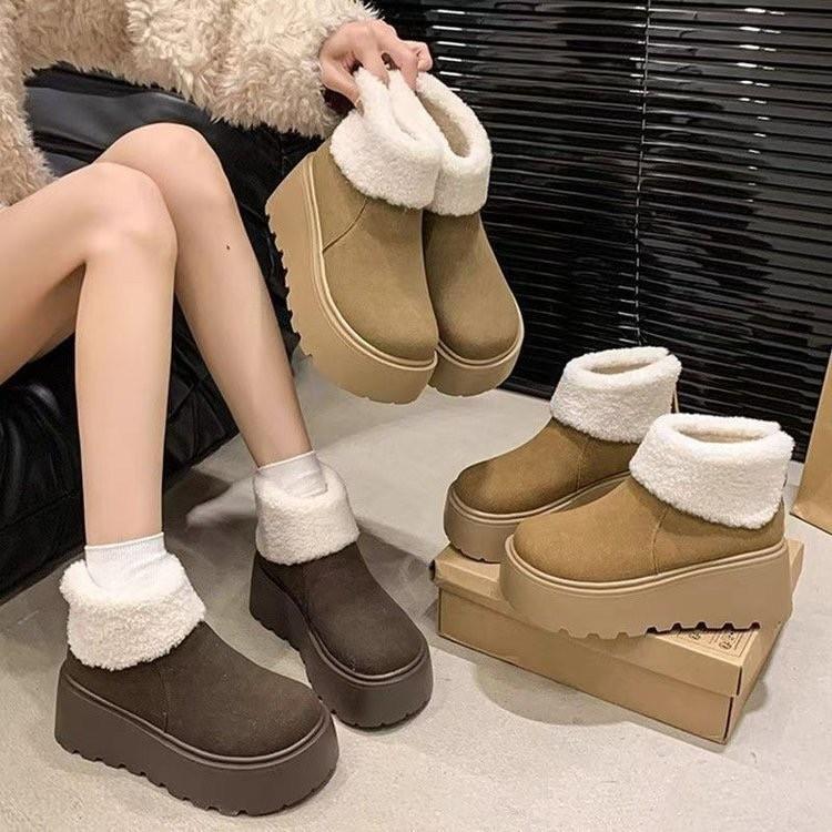 Thick-soled heightening snow boots autumn velvet thickened warm fluffy short boots cotton shoes