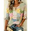 Women's Beige Multicolor Floral Print Tie Neck Blouse, Casual Loose Tops for Spring Summer Daily Wear & Vacation Occasions