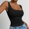 Women Sleeveless Tank Top Square Neck Casual Slim Fit Stretchy Ribbed Knit Summer Basic Layering Camisole Shirt