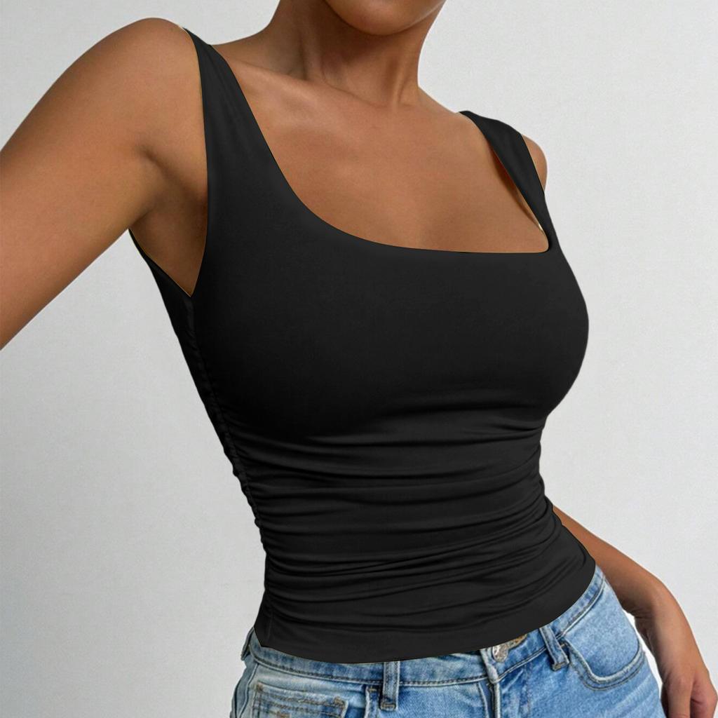 Women Sleeveless Tank Top Square Neck Casual Slim Fit Stretchy Ribbed Knit Summer Basic Layering Camisole Shirt