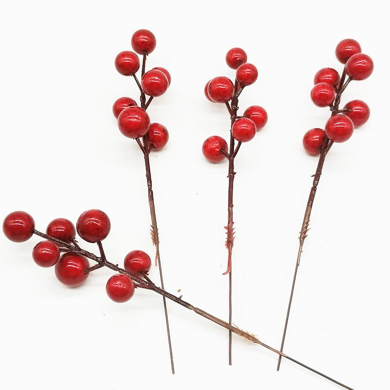 7/12 Head Foam Red Holly Berry Branch for Holiday Decor