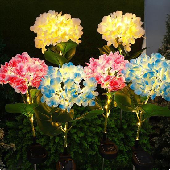 Fairy Hydrangea Lights, Solar Garden Stake Lights, Waterproof LED Flower Light, Colorful Outdoor Hydrangea Lamp for for Patio Lawn Pathway Decor