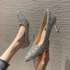 Shoes 2025 New Women's Spring and Summer Versatile Sequins Show Clothes Chinese Wedding Shoes Bridal Shoes High Heels Women's Stiletto