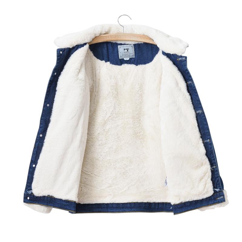 Women's Autumn Lamb Wool Padded Jacket Loose Fit Fleece Lined Thickened Denim Jacket
