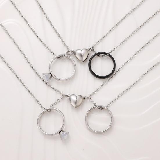 Yousheng 1 Pair Couple Matching Necklaces Electroplated Alloy Magnetic Heart And Ring Shape Pendant Adjustable Romantic Love Husband Wife Pairing
