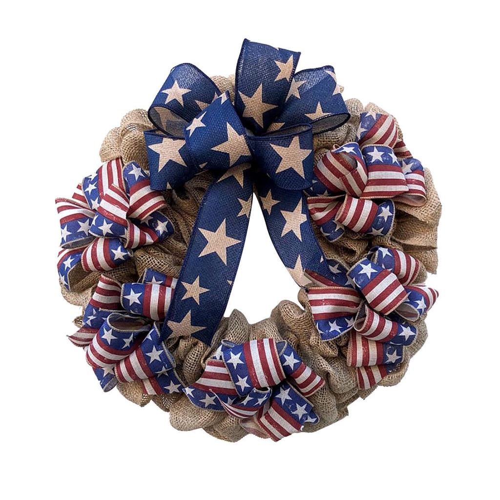Patriotic Independence Day Wooden Door Wreath for Outdoor Home Decoration