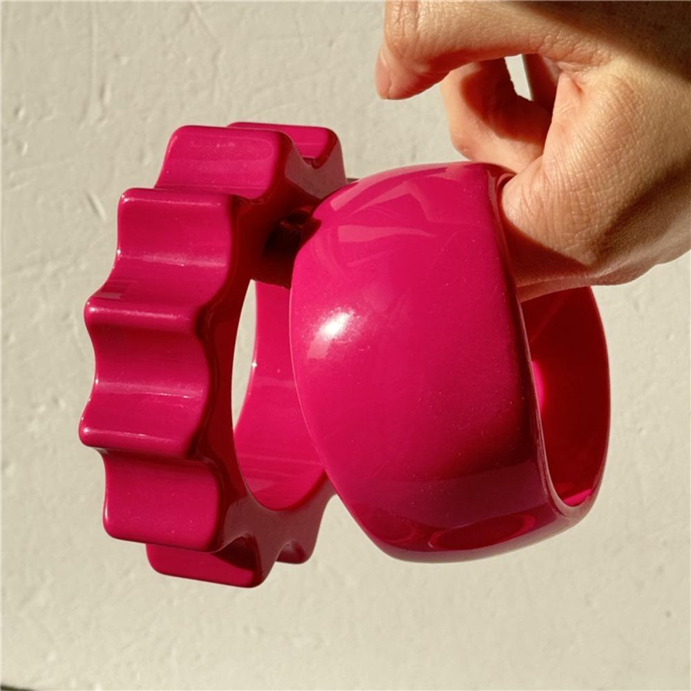 Rose Red Acrylic Open Bangle Exaggerated Y2K Hand Ring Simple Heterotypic Wide Bracelet  Decoration