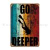 Retro Vintage Scuba Dive Go Deeper Diver Down Flag Vintage Diving Gear Metal Plaque Wall Plaque Designs Tin Sign Poster