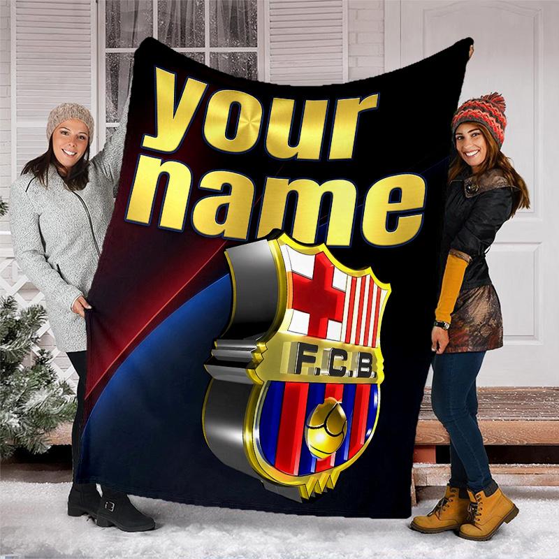 Customiz Name Personality FC Barcelona logo Blanket Soft&Warm Office Bed Travel Lunch Break Blanket,Gift All Seasons