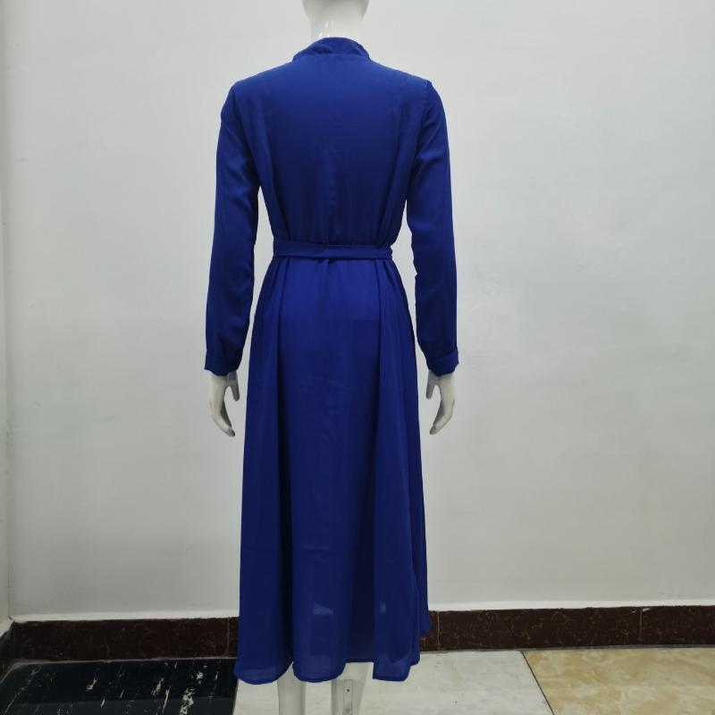 New Fashion Long Sleeve Plus Size Chiffon Dress Women Clothing Solid Button Up Lace-up Midi Loose Dress Woman Elegant Round Neck Casual Dresses 24772