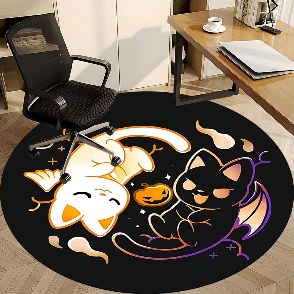 1pc Halloween Cats Office Round Area Rug, Under Office Chairs Bedroom Living Room Home Decor, Room Deco, Available in Various Sizes
