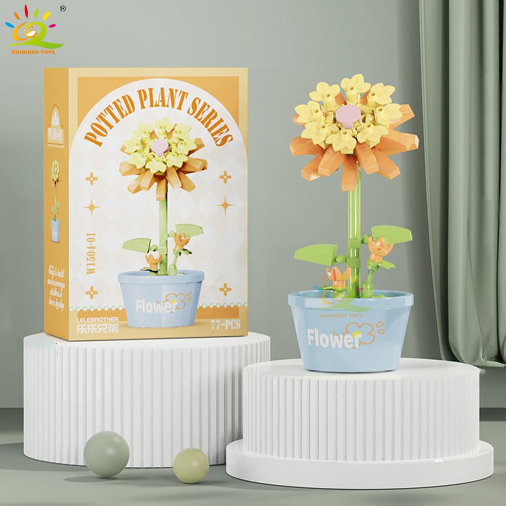 MOC Blume Sukkulente Topfpflanze Modellbaustein DIY Ewiger Strauß Zuhause Schreibtisch Pflanzen Dekoration Ziegel Mädchen Geschenk Kinderspielzeug