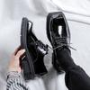 Niche square head leather shoes men ins platform derby shoes