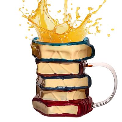 3D Stacked Book Shaped Mug 445ml Funny Painted Heat-Resistant Book Coffee Mug Book Coffee Cup Transparent Stained Glass Cups