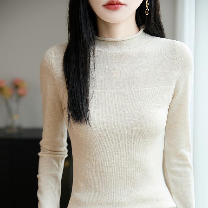 

Stand-up Collar Knitted Sweater Women s Slim Long-sleeved Pullover Base Layer Autumn and Winter Thin Sweater M