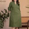 ZANZEA Women Casual V-Neck Solid Color Summer 3/4 Sleeve Dress