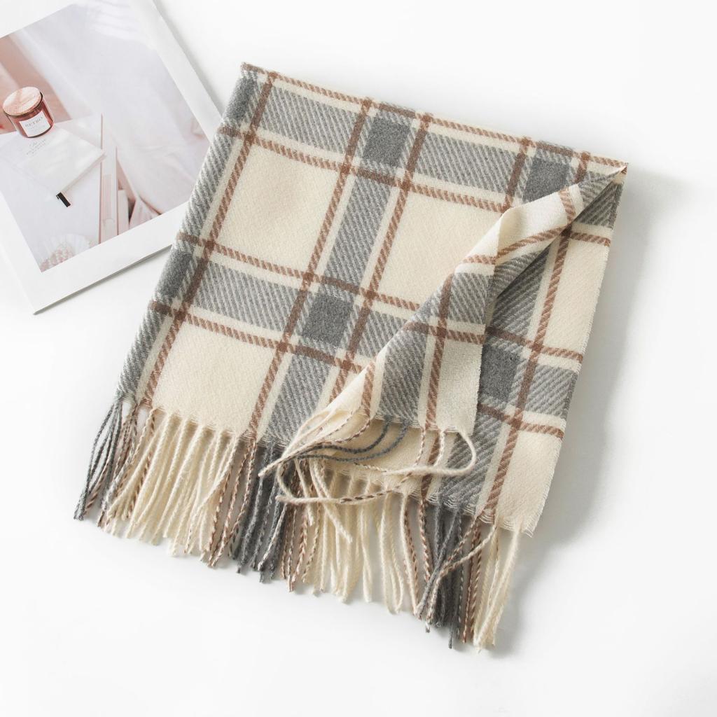 New Retro Maillard Scarf High End Versatile Plaid Thickened Shawl Winter Warm Student Tassel Scarf