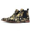 Mens Retro Embroidered Floral Chelsea Boots Casual Ankle Black - Leather