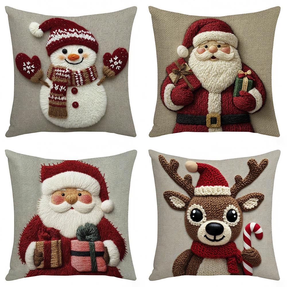 45cmX45cm Grey Red Christmas Pillowcase Cartoon Santa Snowman Elk Sofa Cushion Cover Home Bed Car Decor Merry Christmas 2025