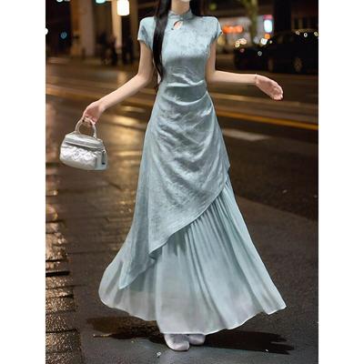New Chinese Cheongsam Summer New Style Fashionable Irregular Fake Two-piece Slim Dress