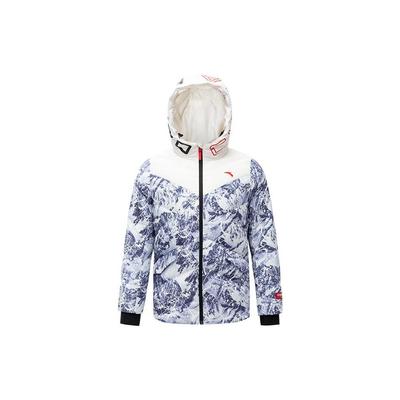 Anta All Over Print Letter Graphic Zip Up Hooded Down Jacket Women Outerwear White 162247910-6