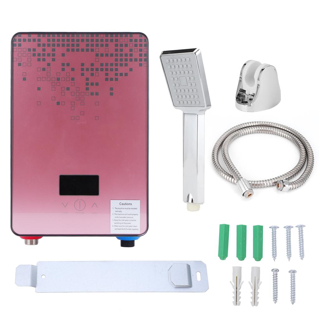 6500W Instant Electric Water Heater with Shower Kit 220V Home Bathroom Accessory Pink
