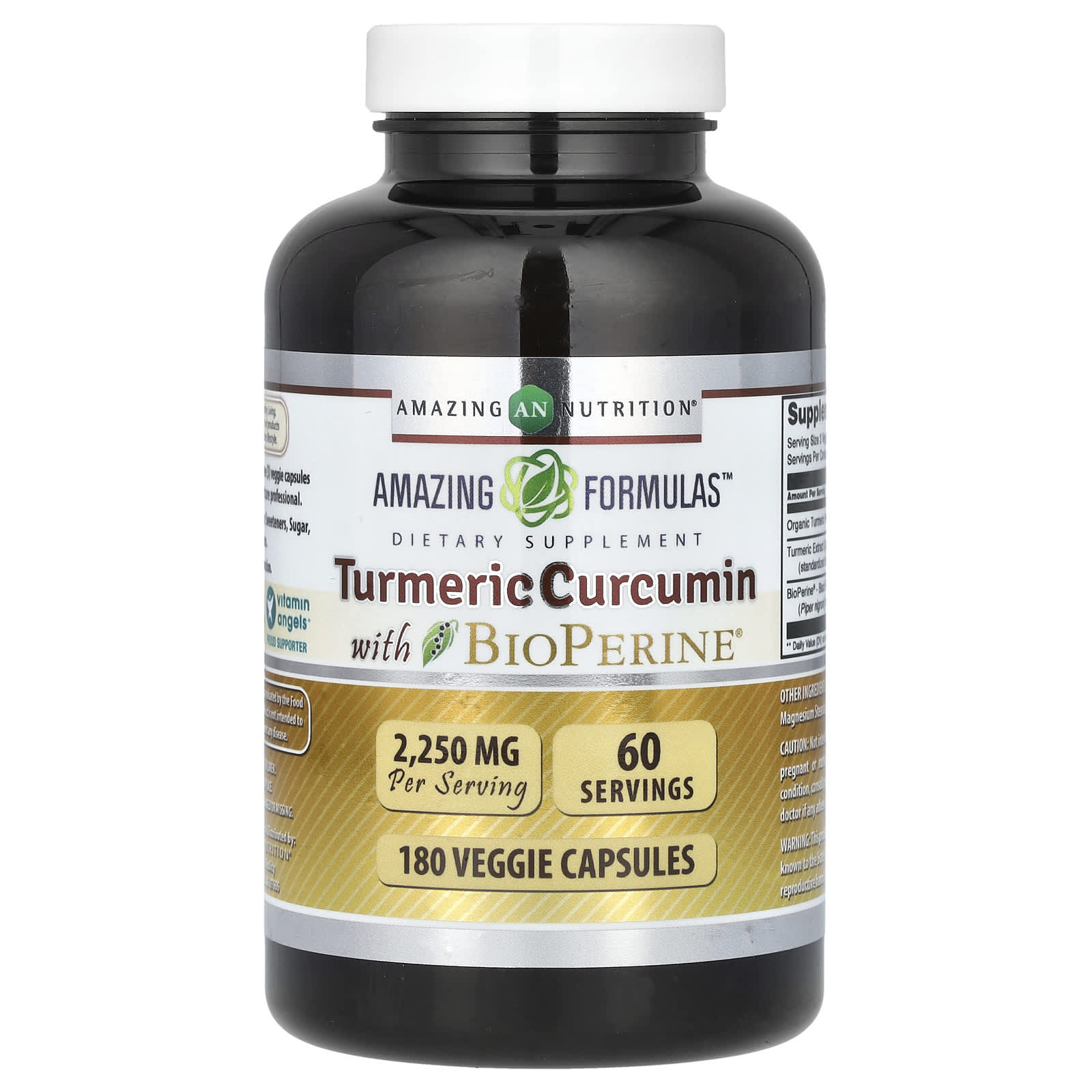 

Amazing Nutrition, Turmeric Curcumin, with Bioperine, 2,250 mg, 180 Veggie Capsules (750 mg per capsule)