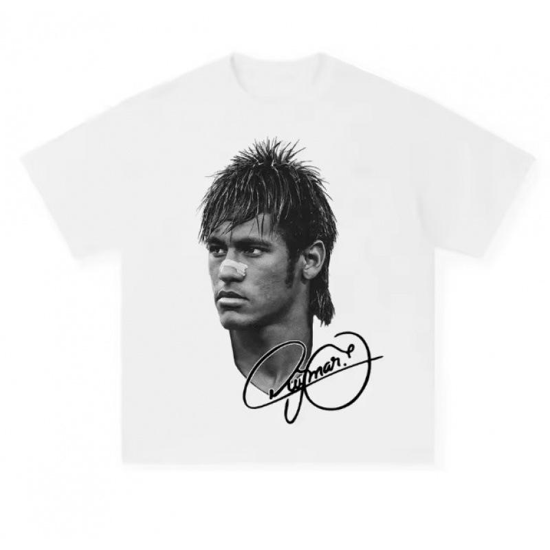 Men's Stylish Casual Pure Cotton Summer T-Shirt with Neymar Print and Crew Neck