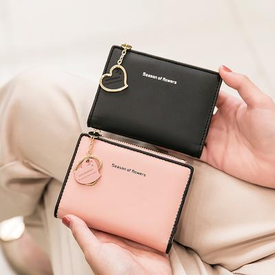 Portafoglio Piccolo da Donna Pieghevole Doppio Ultra Sottile Portafoglio Zero Borsa ID con Zip Colore a Contrasto Ciondolo a Forma di Cuore Portacarte Corto