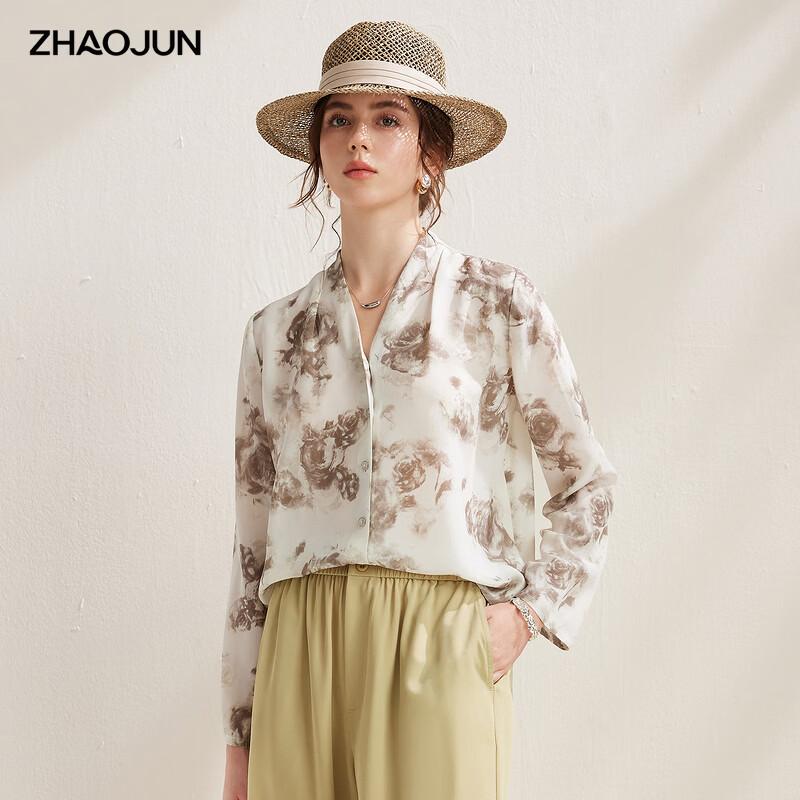 

Zhào Jūn Women s Mulberry Silk Rose Floral V-Neck Blouse L