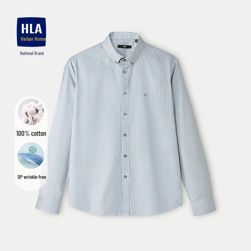 HLA Men s Non-Iron Striped Cotton Long Sleeve Casual Shirt 180/104A